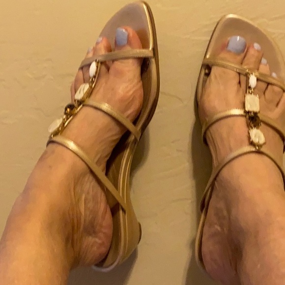Stuart Weitzman Jeweled Metalic Gold Sandals - Picture 9 of 10